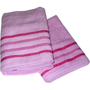 Set Terry Bath Towels  Taus - Color Pink with Fuxia Lines